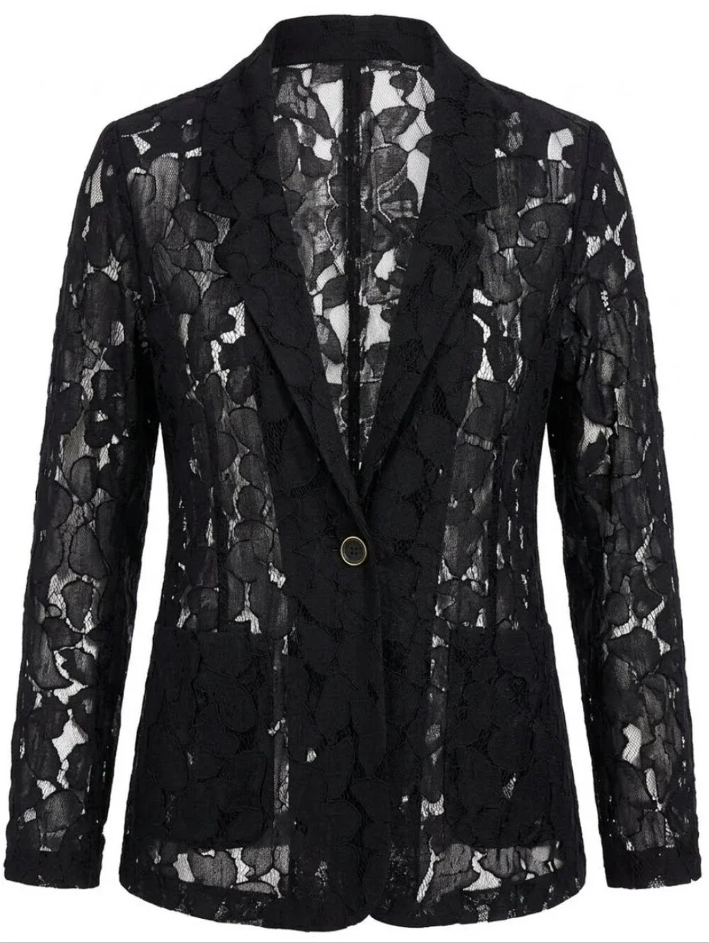 BCBGeneration Black Floral Lace Front Button Blazer Medium